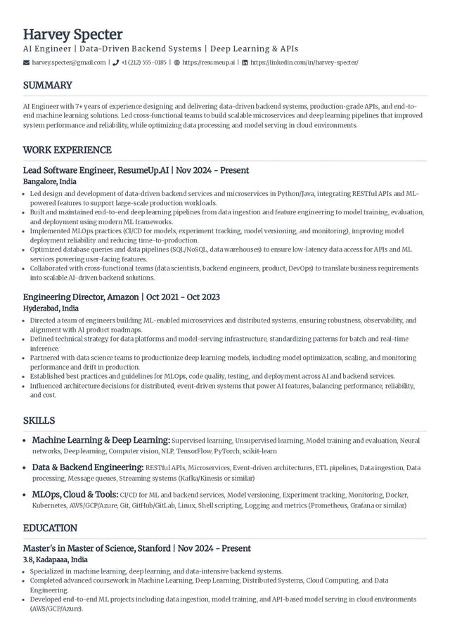 Classic reverse-chronological resume template with a clean, parser-friendly layout